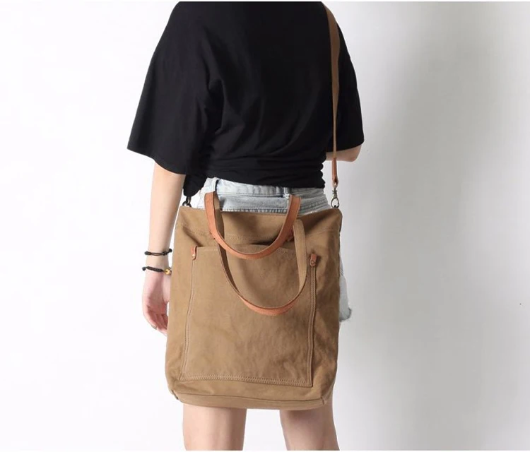 Retro Women Canvas Cotton Shoulder bag, High quality girl's crossbody bags with premium leather handle and Large Capcity