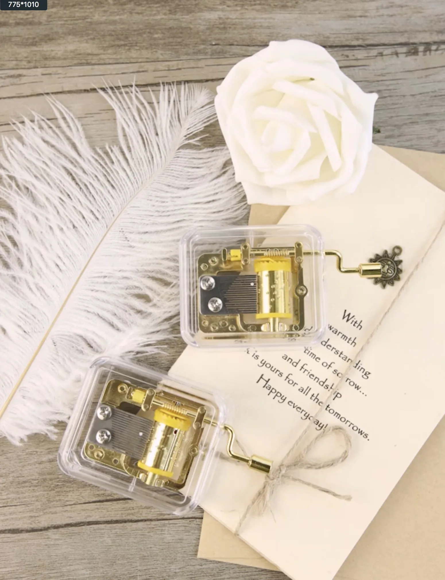 Новейшая модель Музыкальная шкатулка тонкое Круг золото прозрачный ветер