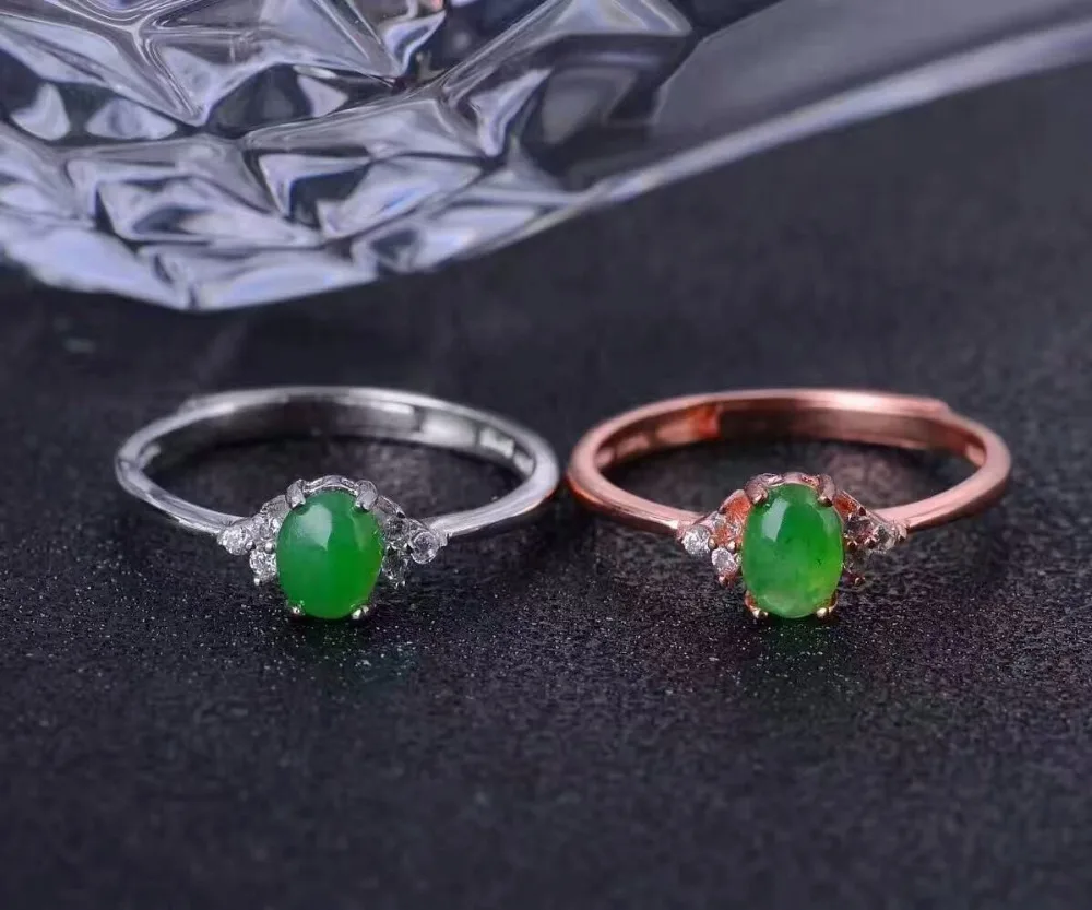 Классическое кольцо с камнем жадеит твердое 925 Серебряное драгоценным 0.3ct