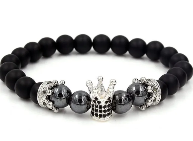 8mm mkj7 gold silver Copper cz zircon cubic zirconia elastic adjusted stone Crown Buddha Yoga agate Onyx Bracelet Bangles | Украшения и