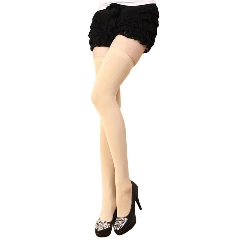 1Pair Women Girls Opaque Over Knee Thigh High Elastic Sexy Stockings Black/White Over the knee stockings Women Stocking - Цвет: Бежевый