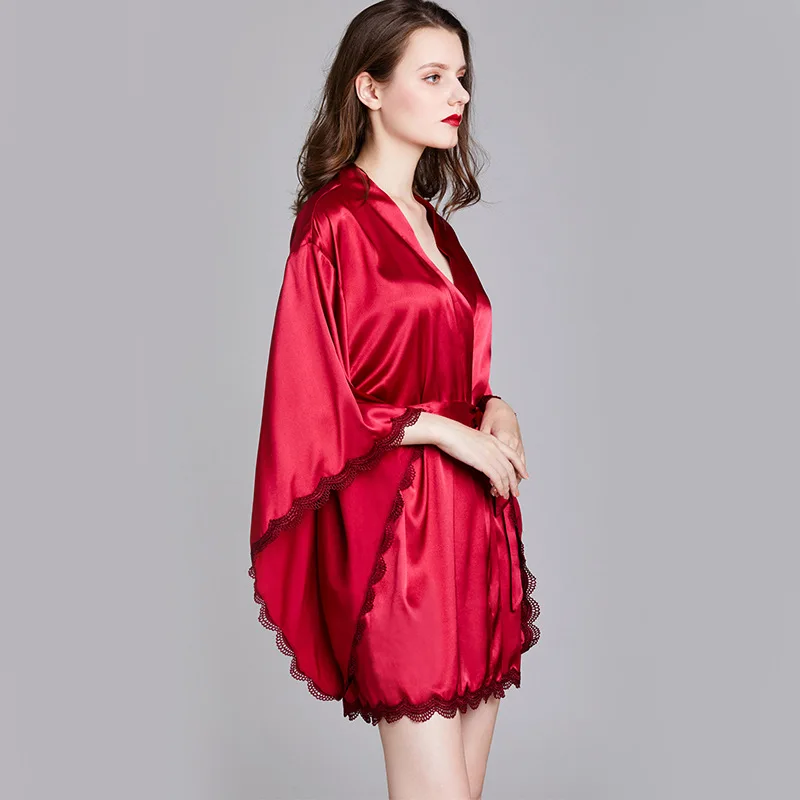 Женская шелковая кружевная ночная рубашка на весну и лето Свадебный Халат
