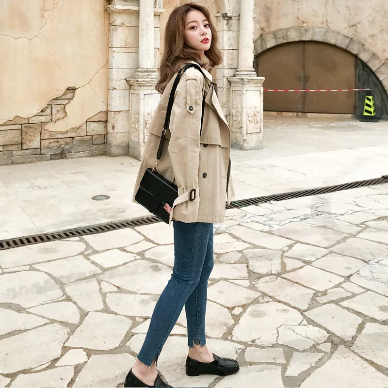 Размера плюс Для женщин Повседневное хаки короткие Тренч модная двубортная