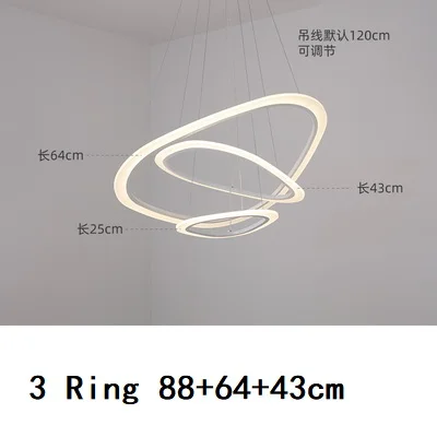 3 Ring 88 64 43cm Современный светодиодный подвесной светильник кольца Круглый потолочный светодиодный светильник подвесной светильник для гостиной подвесной светильник кухонная люстра c плафонами - Цвет корпуса: 3 Ring 88 64 43cm