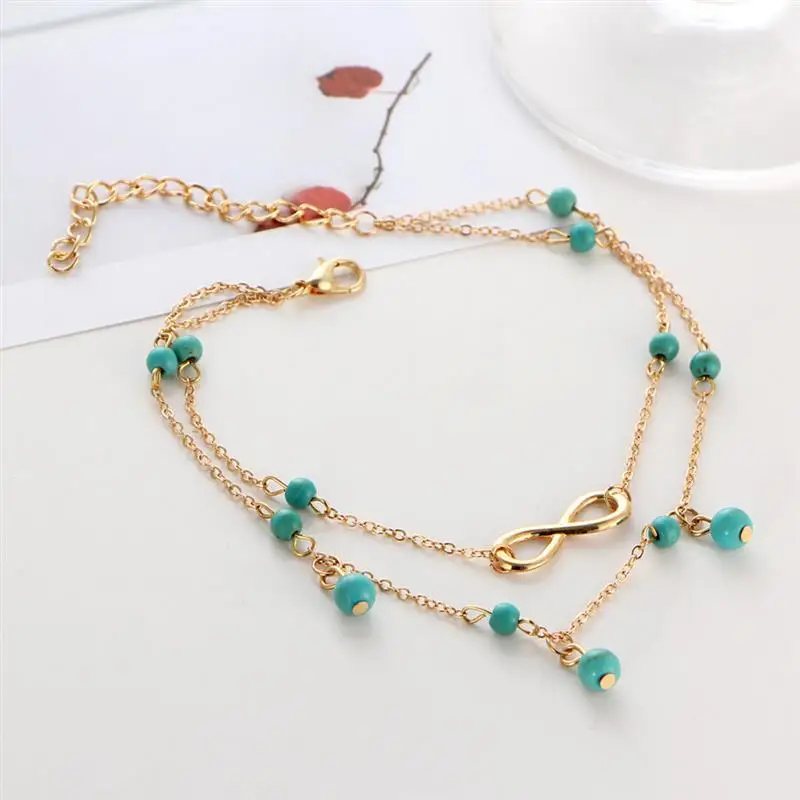 Retro Vintage Antique Silver Color Anklet Women Big Blue Stone Beads Bohemian Ankle Bracelet cheville Boho Foot Jewelry | Украшения и