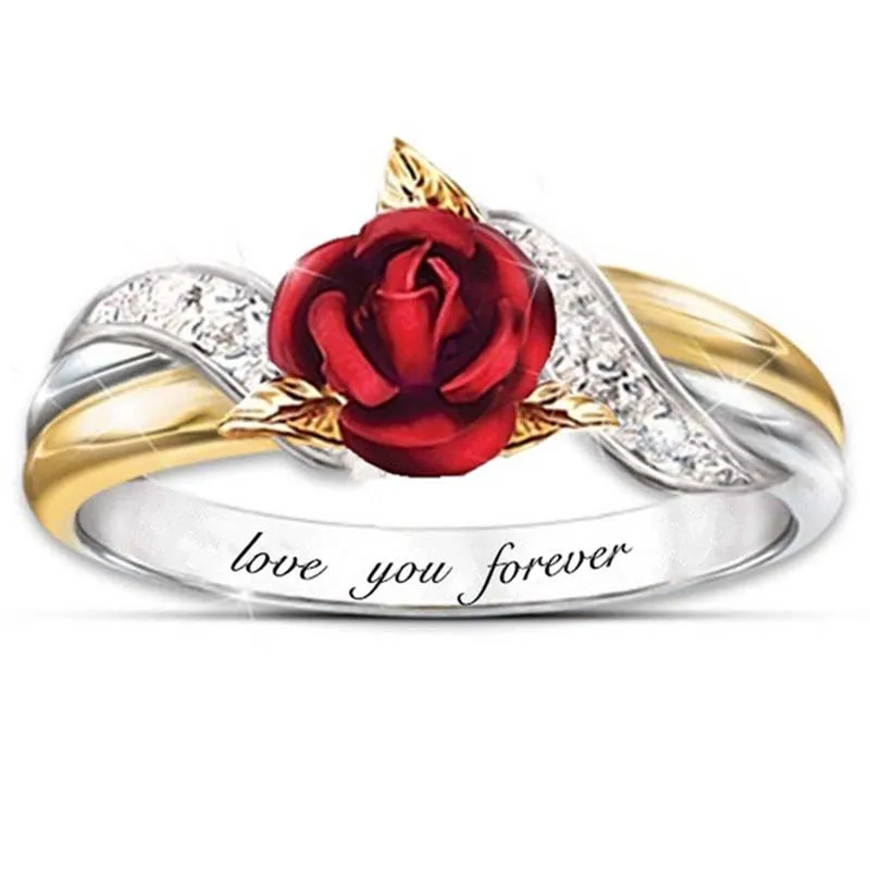 

2020 new Charm Rose Two Color Gold Finger Rings Carving " love you forever " Dainty Jewelry For Women Engagement Wedding Ring