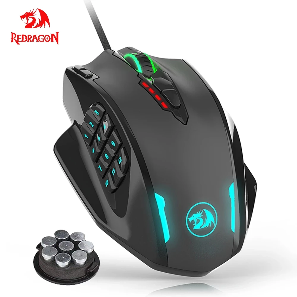 Проводная игровая мышь Redragon Impact M908 с RGB-подсветкой, 12400 DPI, 17 кнопок, программируемая игровая оптическая мышь для ноутбука, ПК, компьютера
