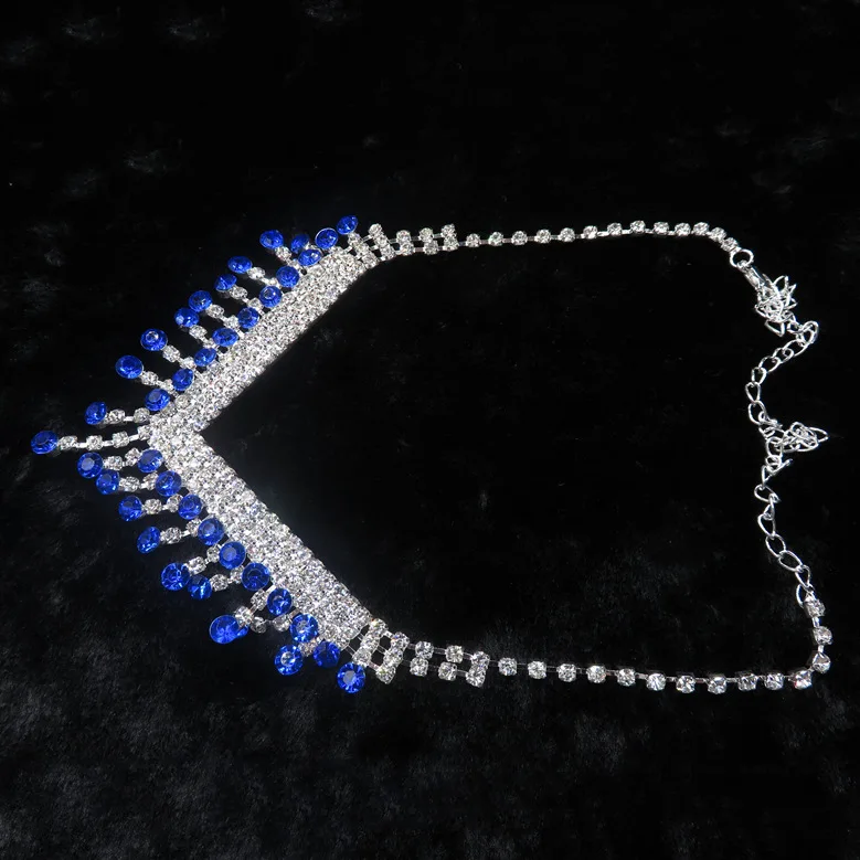 Модный женский комплект украшений с синим кристаллом очаровательный серебряный