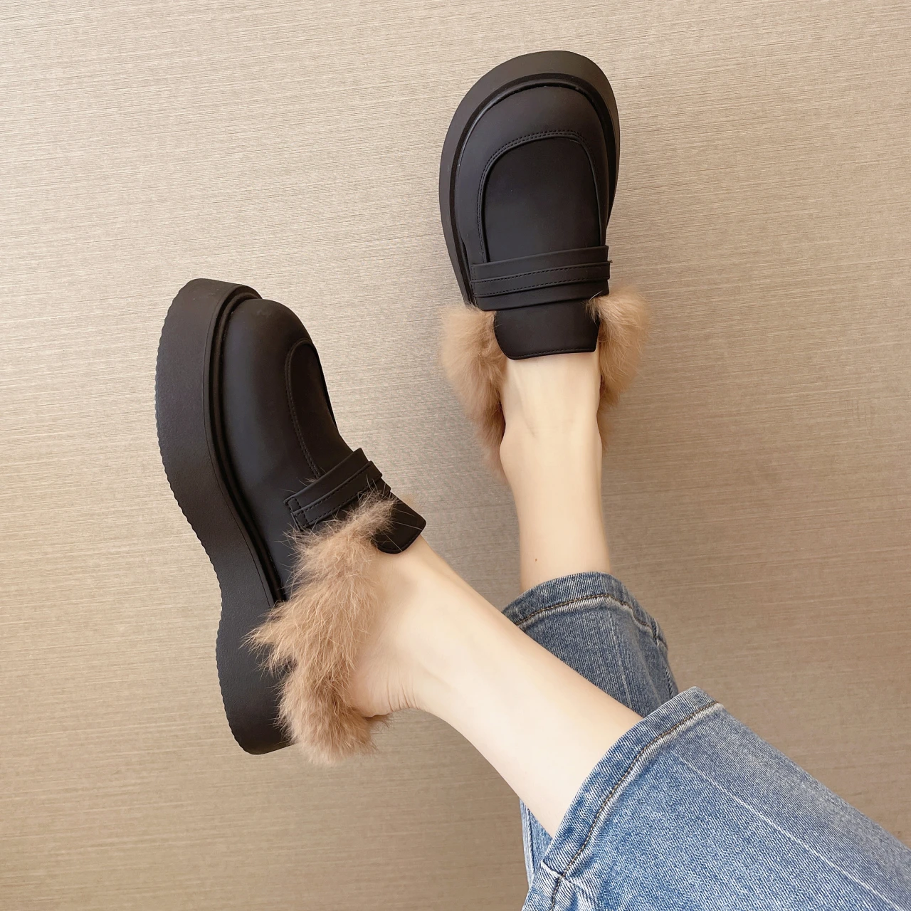 

Туфли женские с круглым носком, универсальные лоферы на плоской подошве, меховые, оксфорды, повседневная обувь, осень