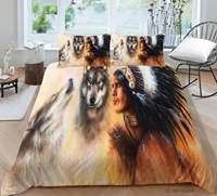 hot style soft bedding set 3d digital indian wolf printing 23pcs duvet cover set with zipper single twin double full queen king