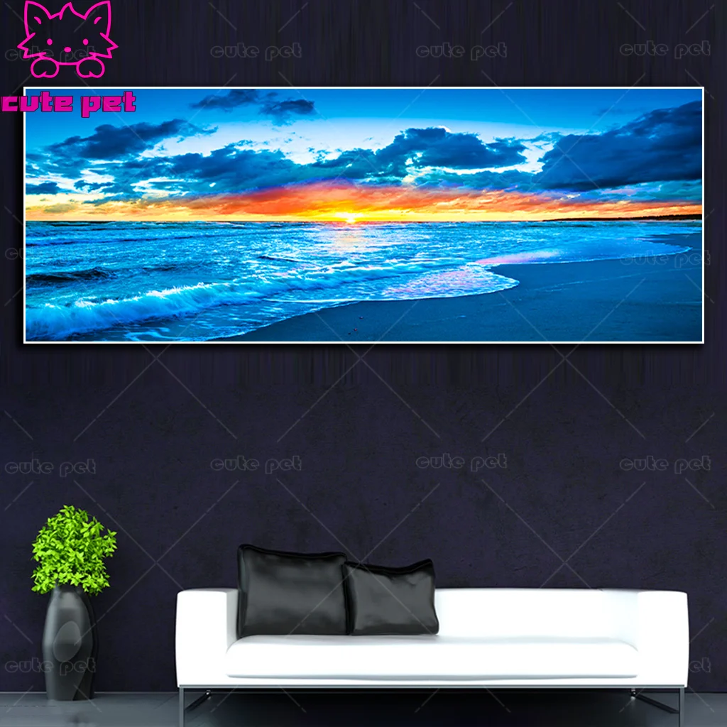 Алмазная 5d картина сделай сам вышивка крестиком синим океаном волнами пейзажем