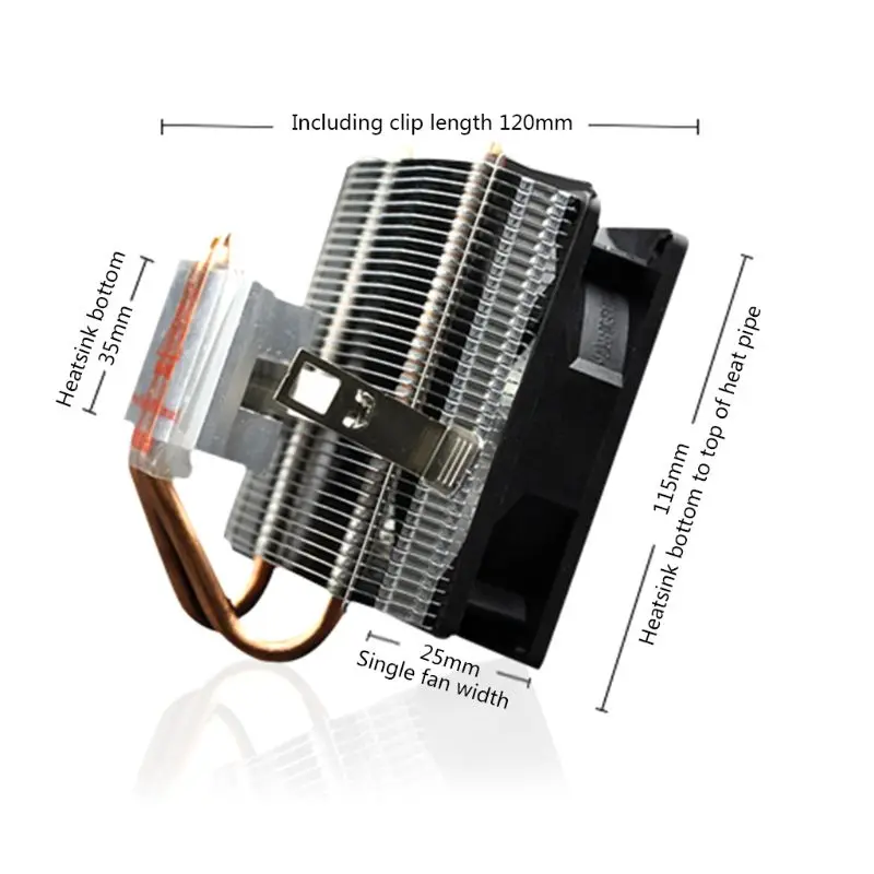 CPU Cooler 2 медные тепловые трубы 3Pin охлаждающий вентилятор с 5 цветами светильник