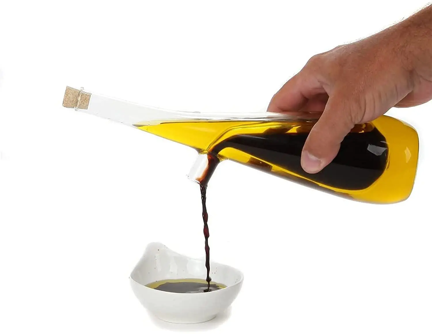 

2 In 1 Double Layer Glass Olive Oil Bottle with Cork Stoppers Double Pourer Spout Stoppers Oil Cruet Jar Oil Vinegar Dispenser