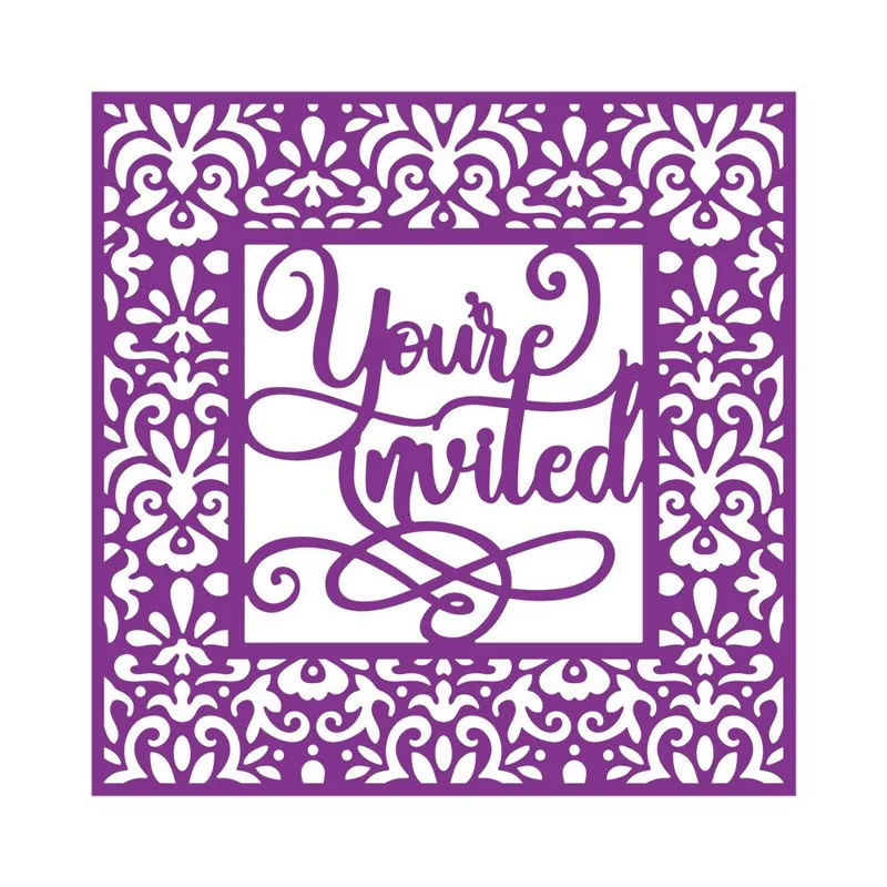 

Words You're Invited Interchangeable Flower Elegant FramesMetal Cutting Dies Scrapbooking Album Paper DIY Cards Embossing Crafts