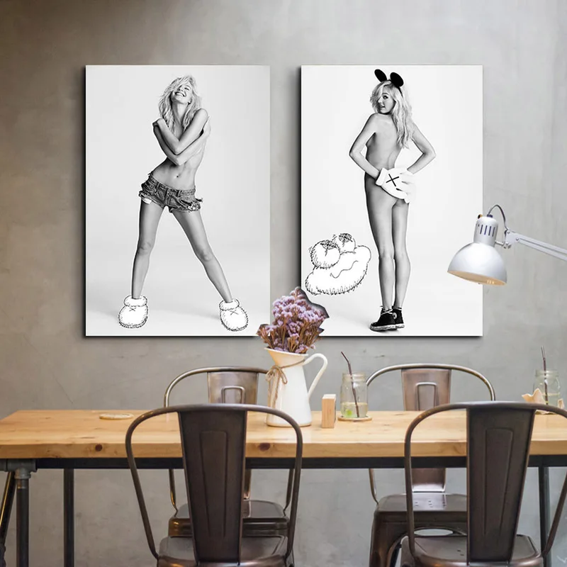 Sexy Beauty Girl черные настенные наклейки и белая Картина на холсте женщина плакаты с