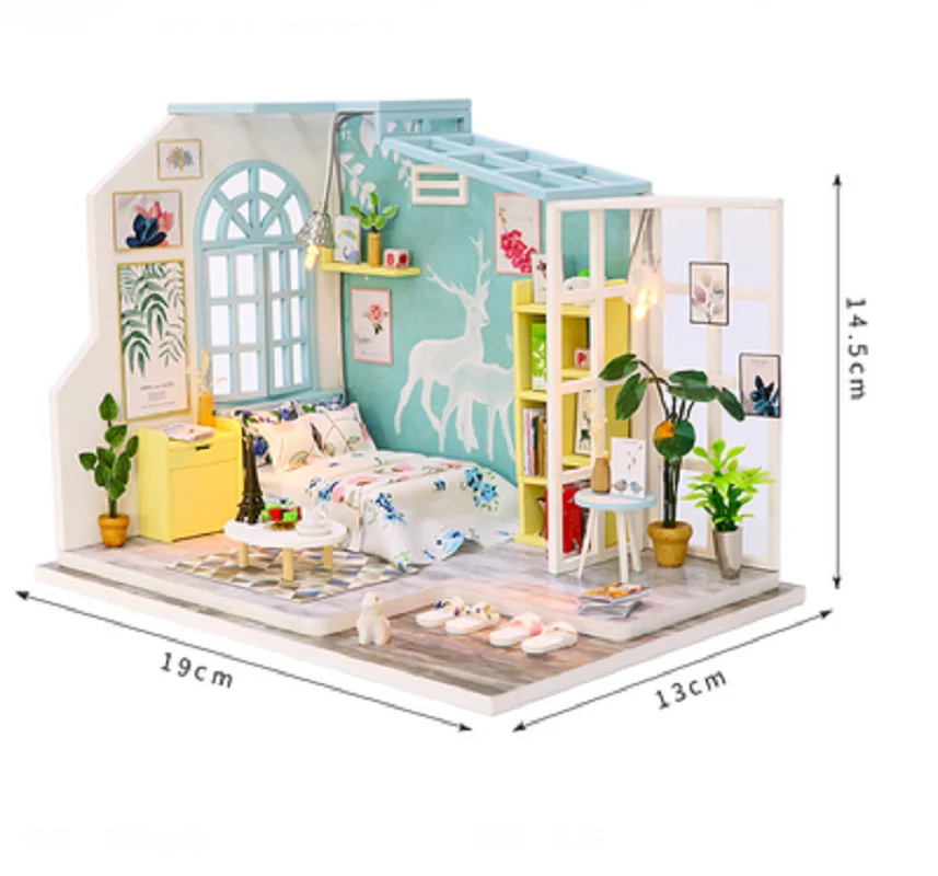 

DIY Miniature Dollhouse wooden Elk bedroom Creative handmade loft house Mini assmbly doll house educational toys for children