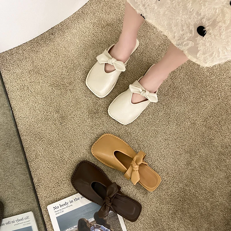 

Female Shoes Slippers Flat Cover Toe Slides Loafers Fashion Butterfly-Knot 2021 Luxury Soft PU Basic Rubber Butterfly-knot