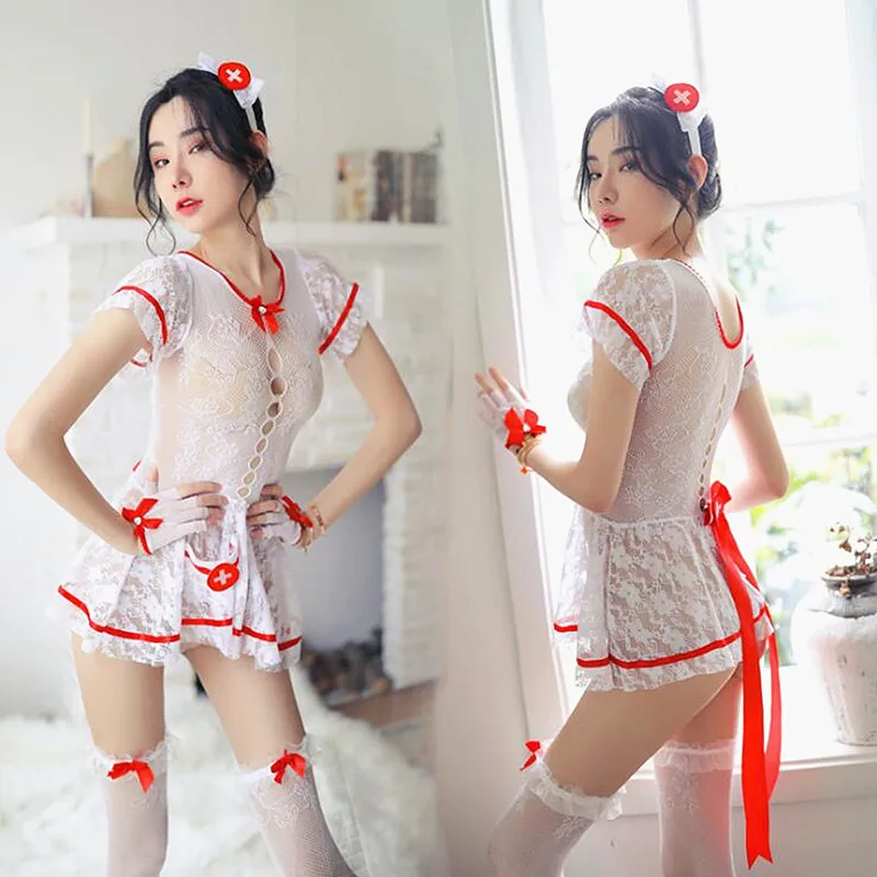 Сексуальная Униформа Нижнее белье эротическое Сетчатое медсестра набор ажурные