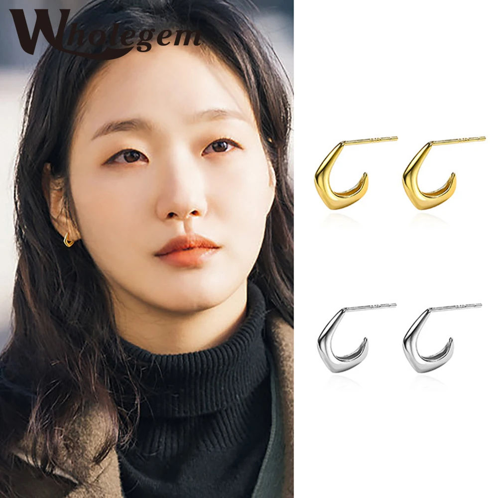 

WHOLEGEM Fashion C Shape Glossy Metal Stud Earring 2021 New Trendy Gold Plated Women Korean Trend Jewelry