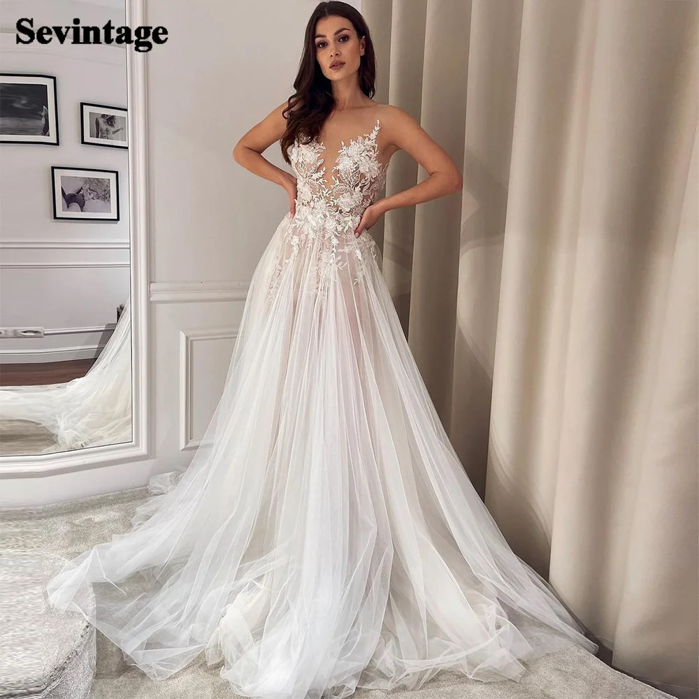 

Сексуальное свадебное платье Sevintage в богемном стиле с V-образным вырезом, а-силуэт, кружевные свадебные платья с открытой спиной, свадебное платье в стиле бохо