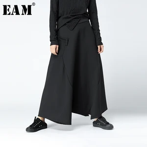 EAM 2017 Autumn Winter Fashion New Supper Loose Hip Hop Cross-pants Personality Solid Color Big Size Pants Woman YA63201