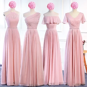 Bridesmaid Long 2019 New Korean One Shoulder Party Dress Bridesmaid Group Sister Dress Pink Bridesmaid Dress