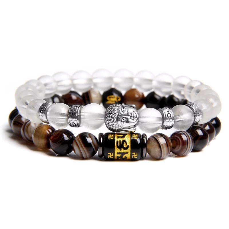 2 шт./компл. белые черные стеклянные бусины натуральные зеркальные браслеты из