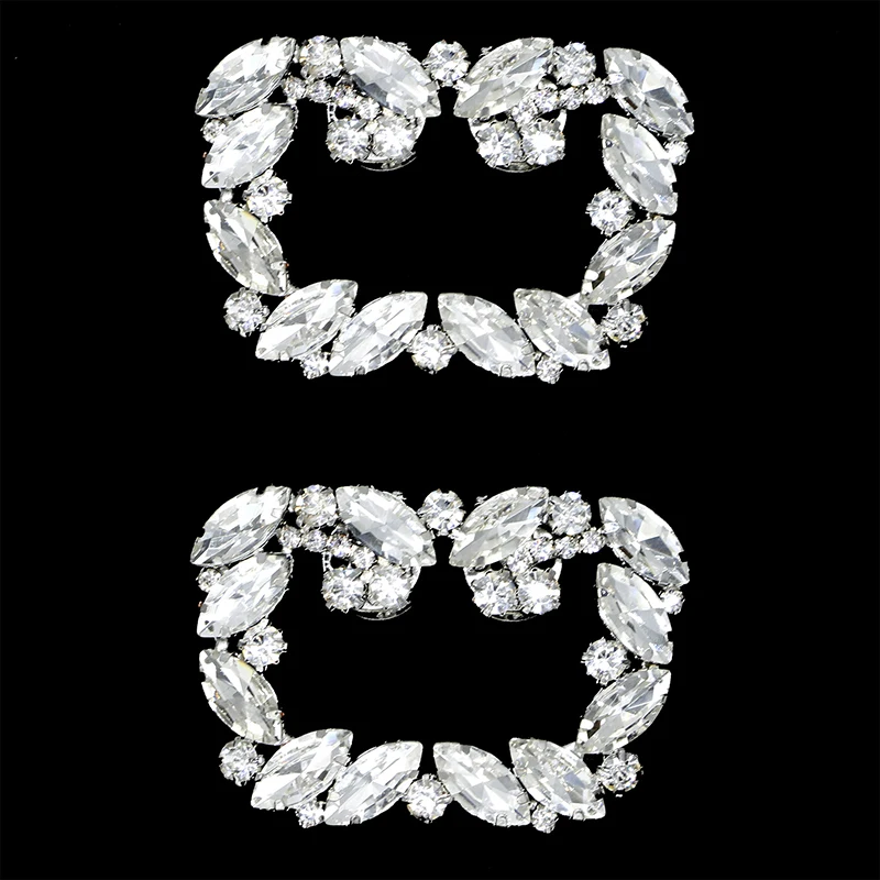 

1pc Fashion Rhinestone Shoe Square Bowknot Shape Clips Silver Shoes Buckle Elegant For Shoe Decorations For Women Girl