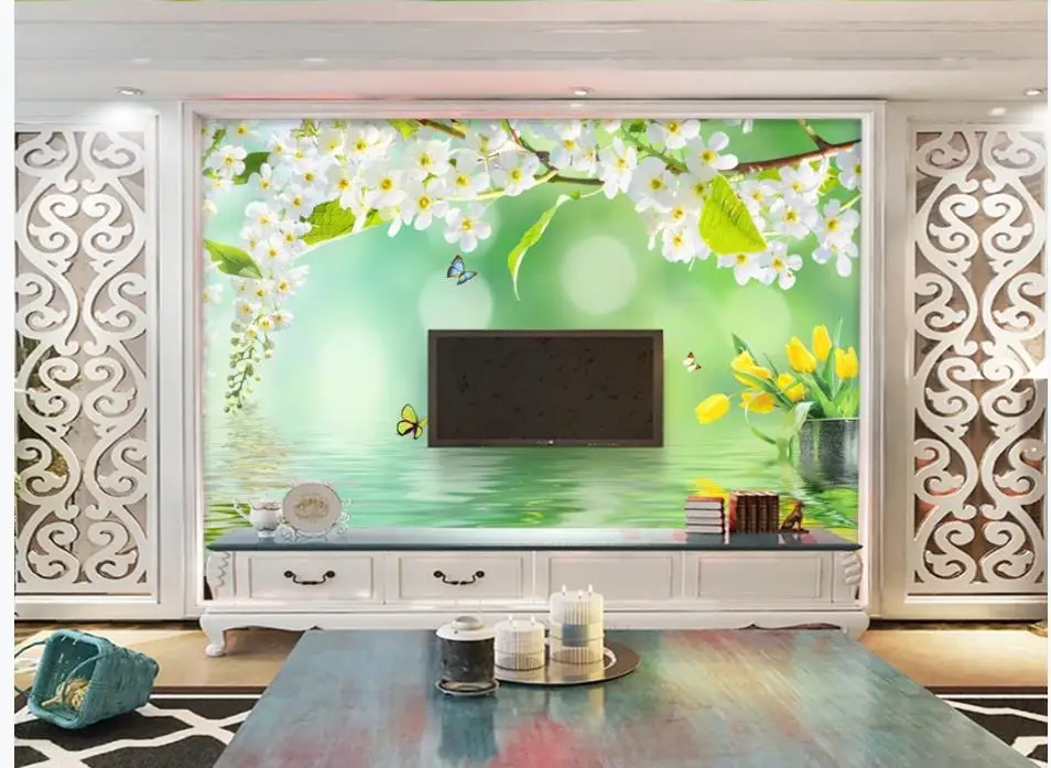 wallpaper for walls 3 d living room Fresh green wallpapers landscape white rose flower tv background wall | Обустройство дома