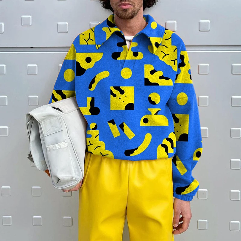 

Рубашка-поло мужская с отложным воротником, длинным рукавом и принтом