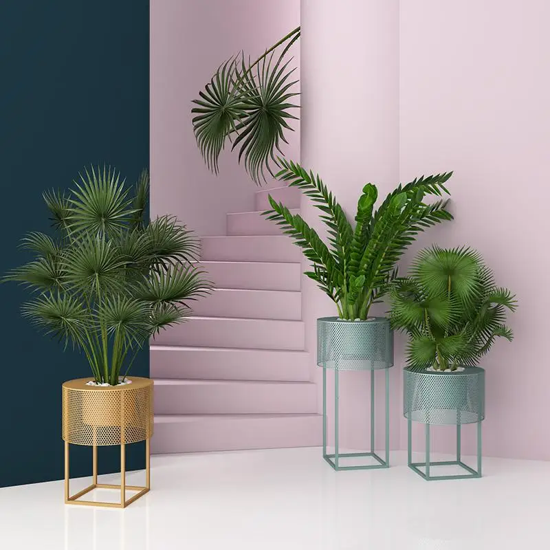 Скандинавская стойка для цветов комнатная зеленая напольная железная цветочных