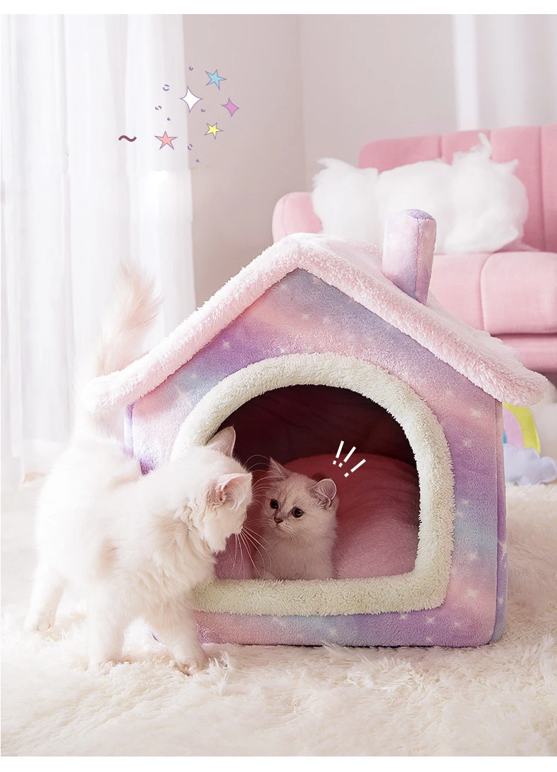 

Cat Bed House Soft Plush Kennel Puppy Cushion Small Dogs Cats Nest Winter Warm Sleeping Pet Dog Bed