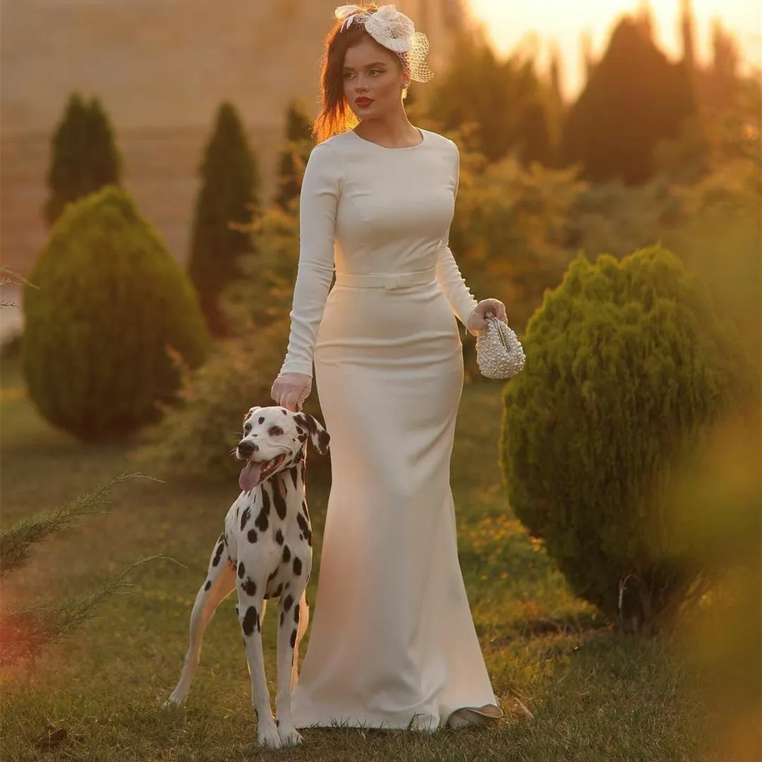 Женское свадебное платье с юбкой годе Элегантное Длинное рукавами и круглым