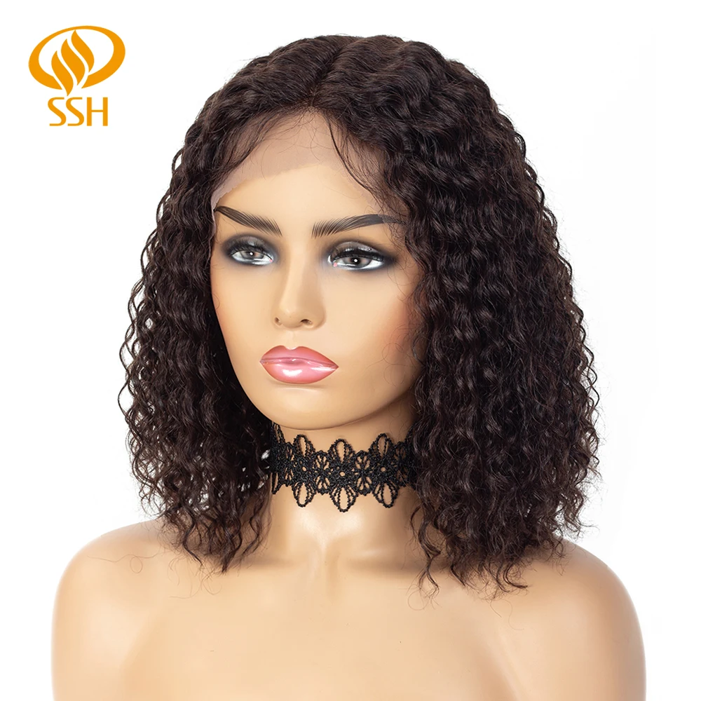 SSH Remy Hair Curly Wave Short Bob Wigs Pre Plucked 150% Denisty Brazilian Lace Part Middle Human For Black Women |