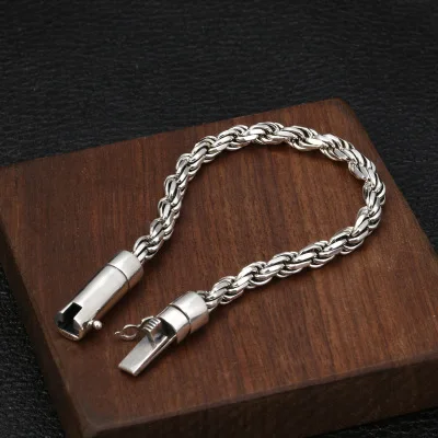 

925 Sterling Silver Bracelet Bangle Jewelry Survival Hiphop Initial Twist Weave Bracelet