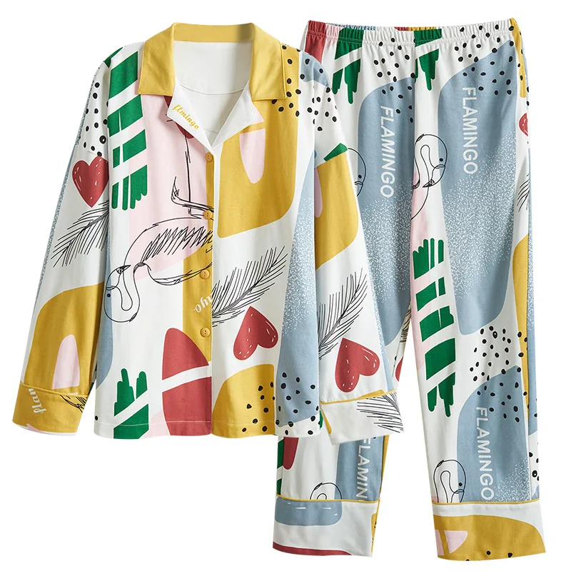 

Hot Sale Autumn Winter Sleepwear Cotton Ladies Pajamas Set Long Sleeves Pans Underwear Lovely Nightwear Pijama Pyjama M-4XL