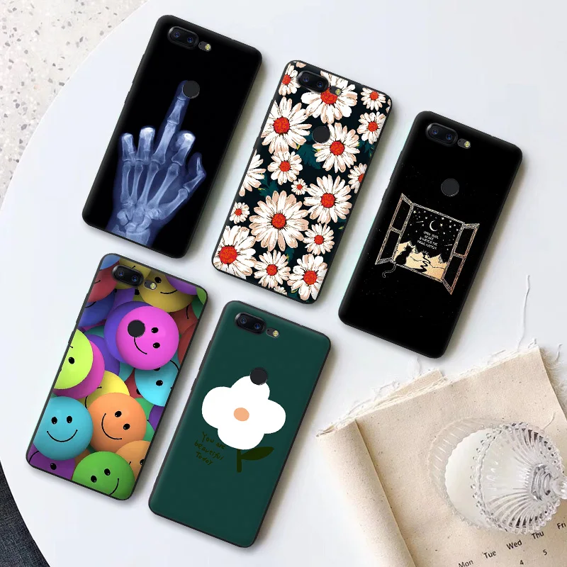 Черные матовые Чехлы для One Plus 5 5S Мягкая силиконовая задняя крышка окрашенный