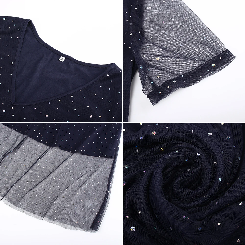 Женское летнее платье с V-образным вырезом кружевное Сетчатое черного цвета