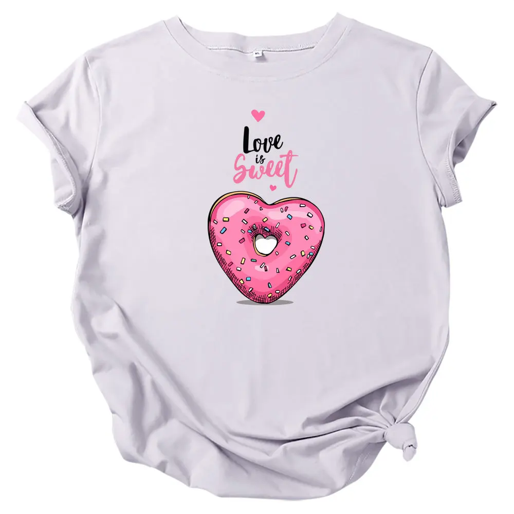 

Summer Cotton T Shirt Women Love is Sweet Donuts Graphic Tees Short Sleeve Harajuku 5XL Plus Size T-Shirts Streetwear