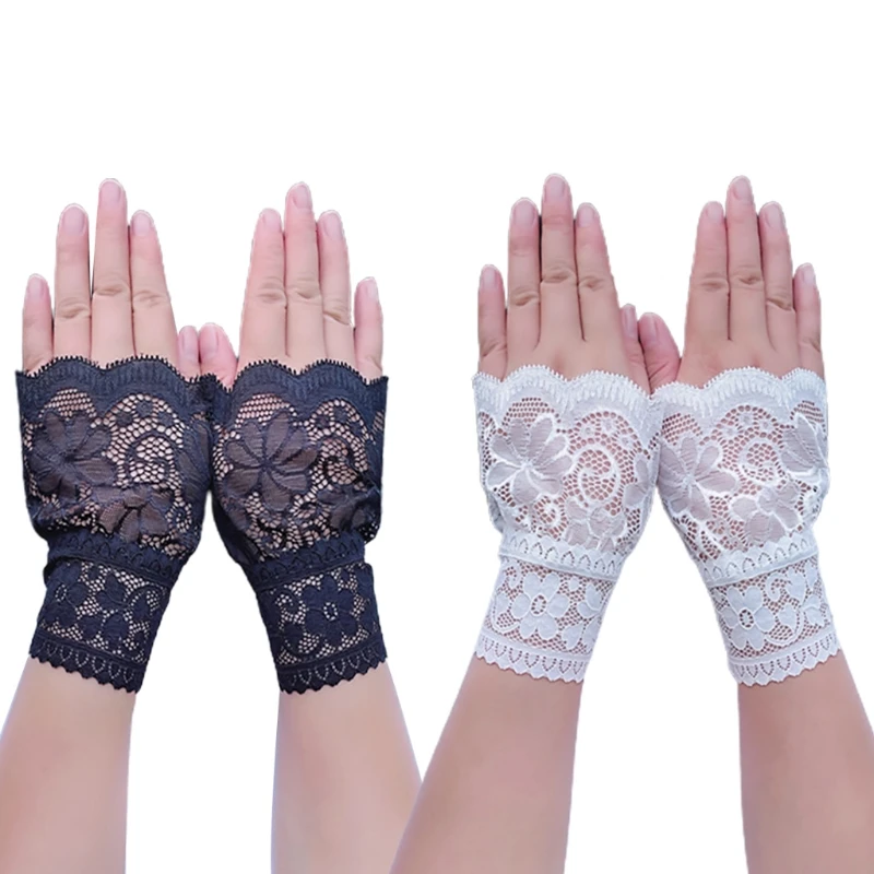 

Fingless Arm Sleeve Covered Driving Lace Gloves Elastic Sleeve Sunscreen Arm Sleeve Short Fingerless Lace Floras Gloves