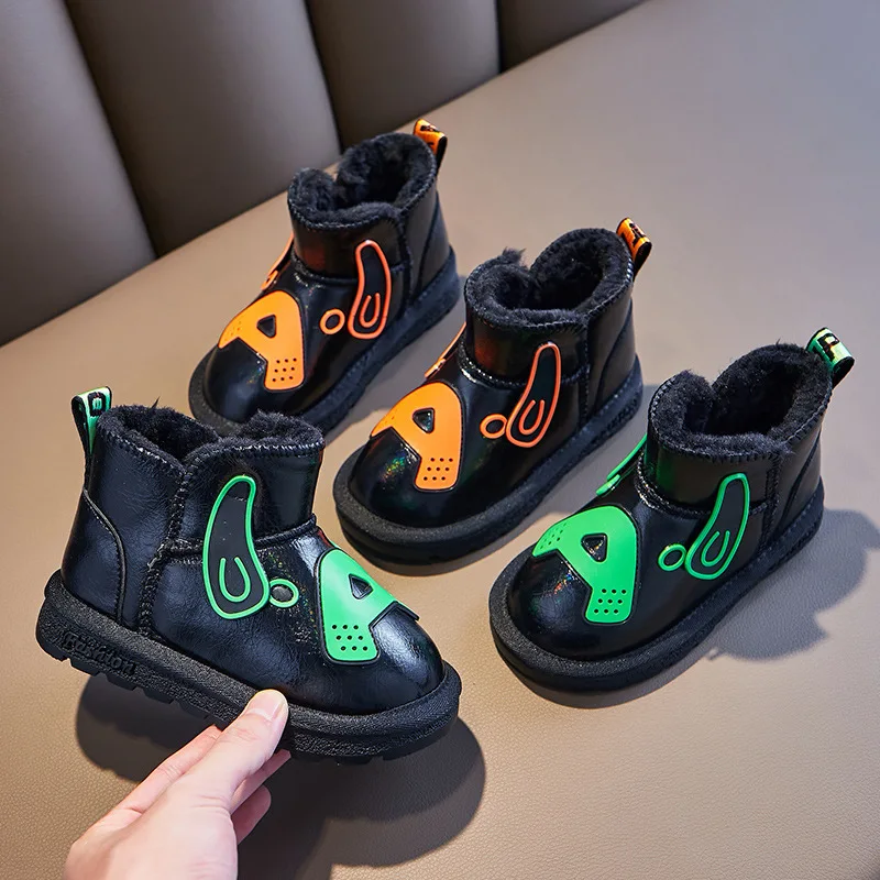 

2021 детские зимние ботинки с нашивками с надписью, модельные дизайнерские бархатные ботинки для девочек, обувь для мальчиков на Рождество, н...