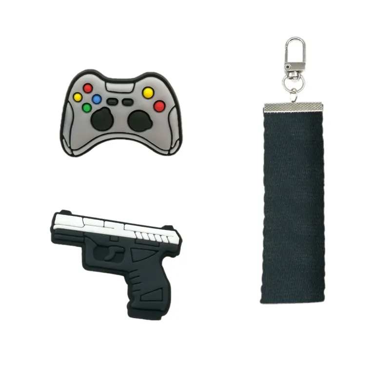 

1PCS DIY Lanyard key holders mini Gamepad joystick Pistol cartoon pvc Velcro Patches On keychain fit Aviator Pilot keys Charms