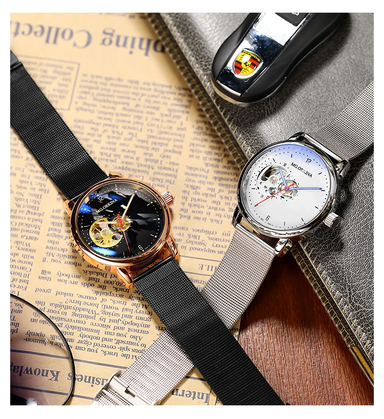 Reloj Hombre автоматические часы мужские s модные спортивные из нержавеющей стали сетки Группа скелет механические наручные часы для мужчин