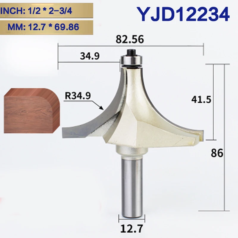 YJD12234 Tideway круглая фреза для отделки кромки бит 1/" хвостовик для деревообрабатывающего инструмента 2 Флейта концевая фреза с подшипником Фрезерный резак Угловой - Длина режущей кромки: YJD12234