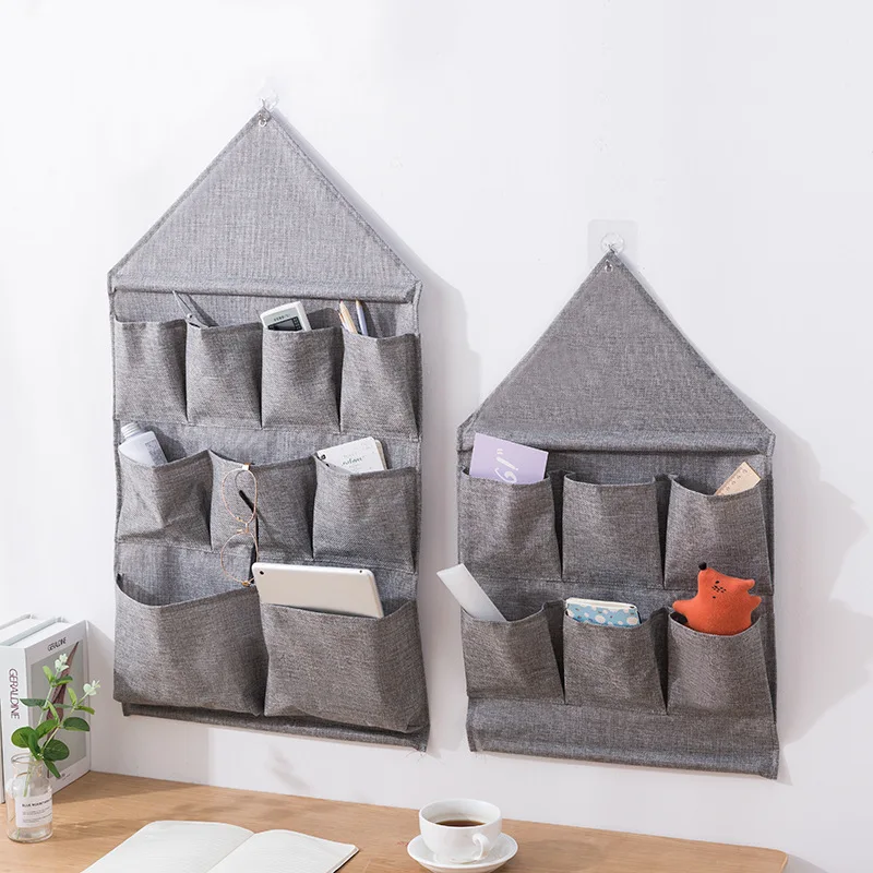 

Hanging Storage Bags Organizer Linen Cotton Fabric Wall Door Closet 9 And 6 Pockets Home Organizer For Bedroom & Bathroom