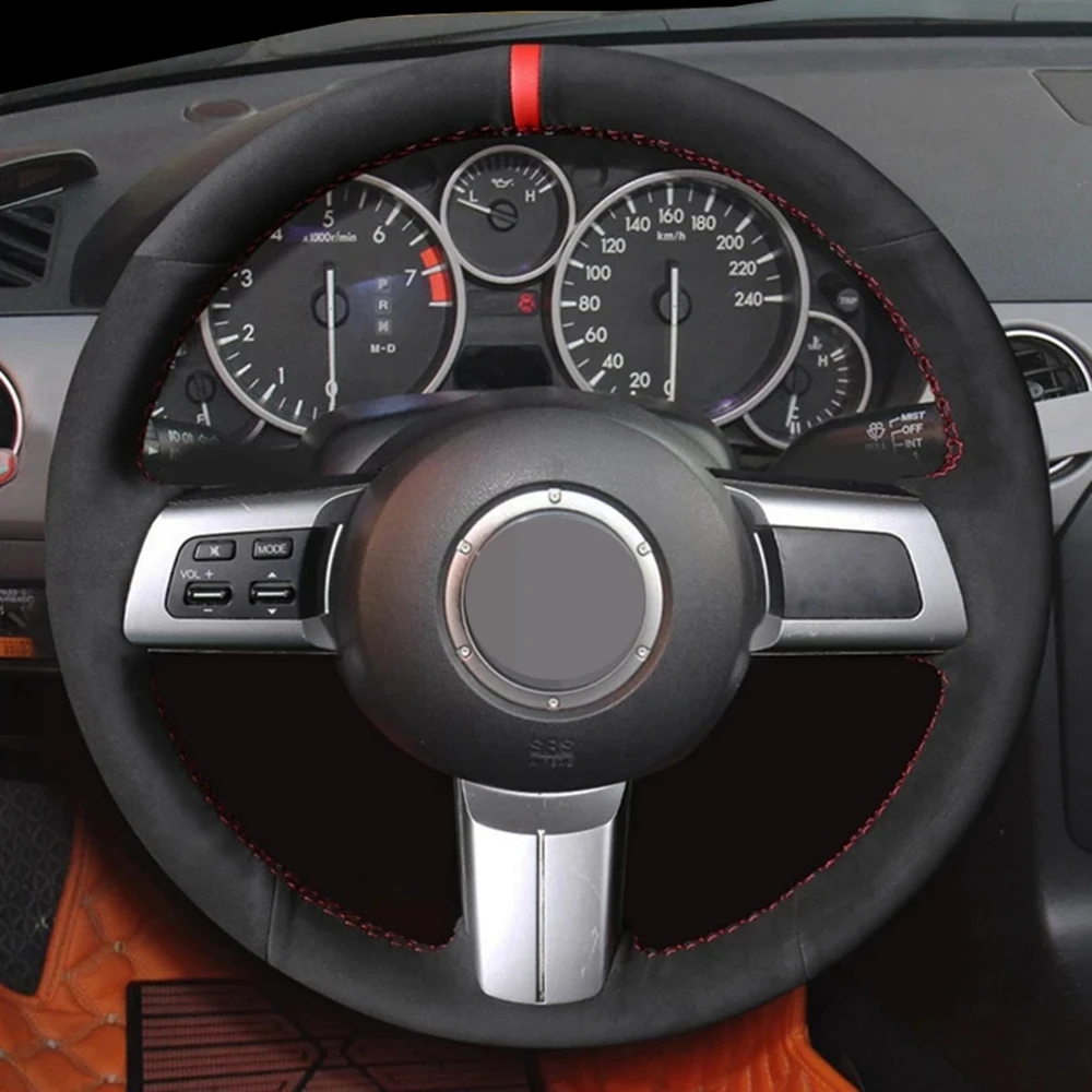 

Сделай Сам черный замшевый сшитый вручную автомобильный чехол на руль для Mazda MX-5 Miata 2009-2013 RX-8 2009-2013 CX-7 2007-2009