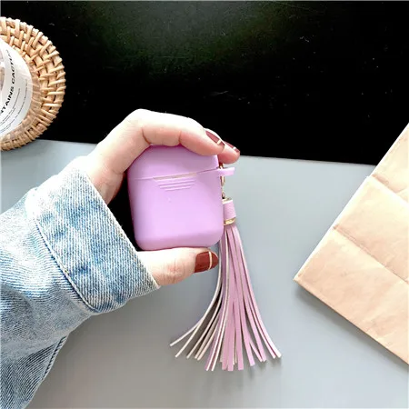 light purple Красочный неоновый цвет ультра-тонкий мягкий силиконовый чехол для наушников с бахромой кулон для Apple Airpods 1/2 ТПУ чехол для наушников - Цвет: light purple