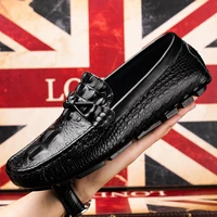 mens leather loafers fashion business soft hand stitched moccasins loafers classic crocodile pattern casual slip on shoes