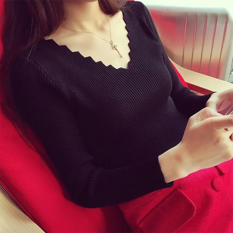 

Fashion 2020 New Spring Autumn Women Sweater Knitted Long Sleeve O-Neck Sexy Slim Office Lady Button Casual Sweaters Tops BB411