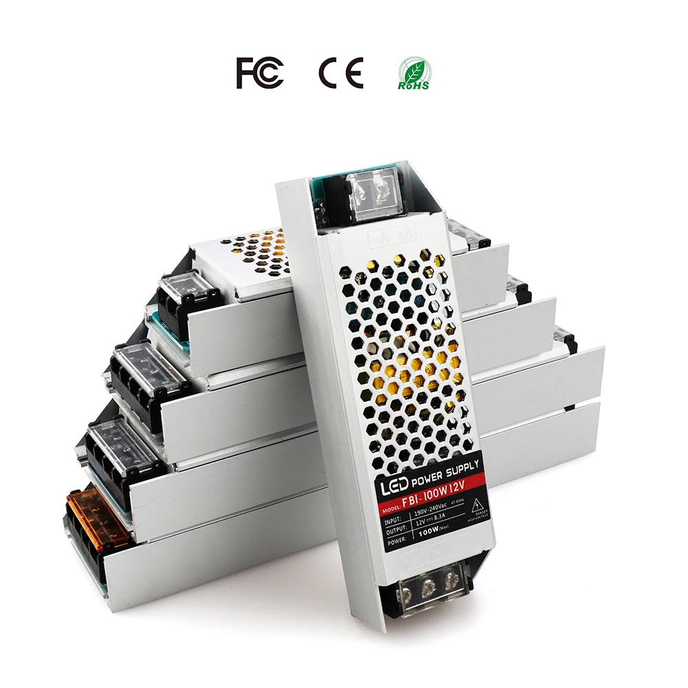 Сверхтонкий источник питания DC12V 5A-25A, Светодиодный драйвер для светодиодной ленты, 60 Вт 100 Вт 150 Вт 200 Вт 300 Вт для 5050 5730, светодиодный светильник, выключатель питания